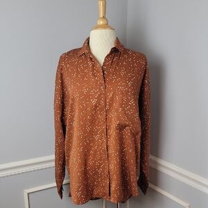 12TH TRIBE x THE SALTY BLONDE Rust White Polka Dot Oversized Boho Blouse Top S‎